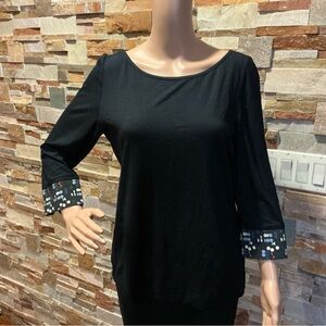 Akris Punto Black Long Sleeve Top with Sequin Cuffs